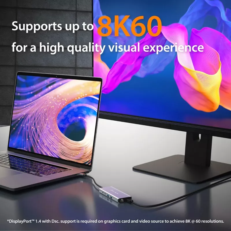 j5create JCD403 USB4 8K daudzportu centrmezgls USB Type-C HDMI RJ-45