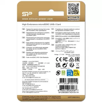 MicroSDXC atmiņas karte Silicon Power SP256GBSTXDV3V1HSP 256 GB Class 10 High Endurance