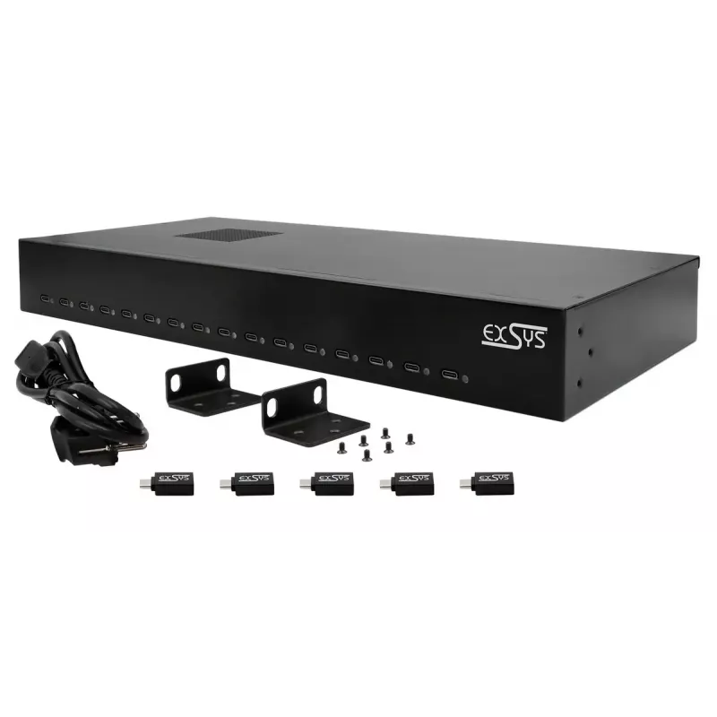 EXSYS EX-11016 Universāls 16 portu USB-C ātrās uzlādes lādētājs melns