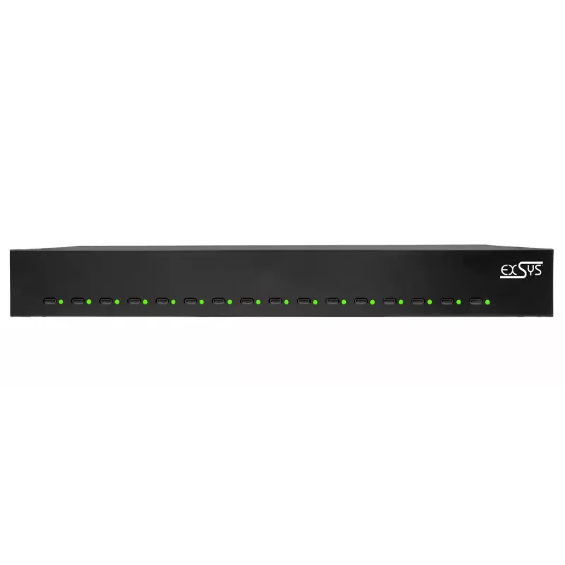 EXSYS EX-11016 Universāls 16 portu USB-C ātrās uzlādes lādētājs melns