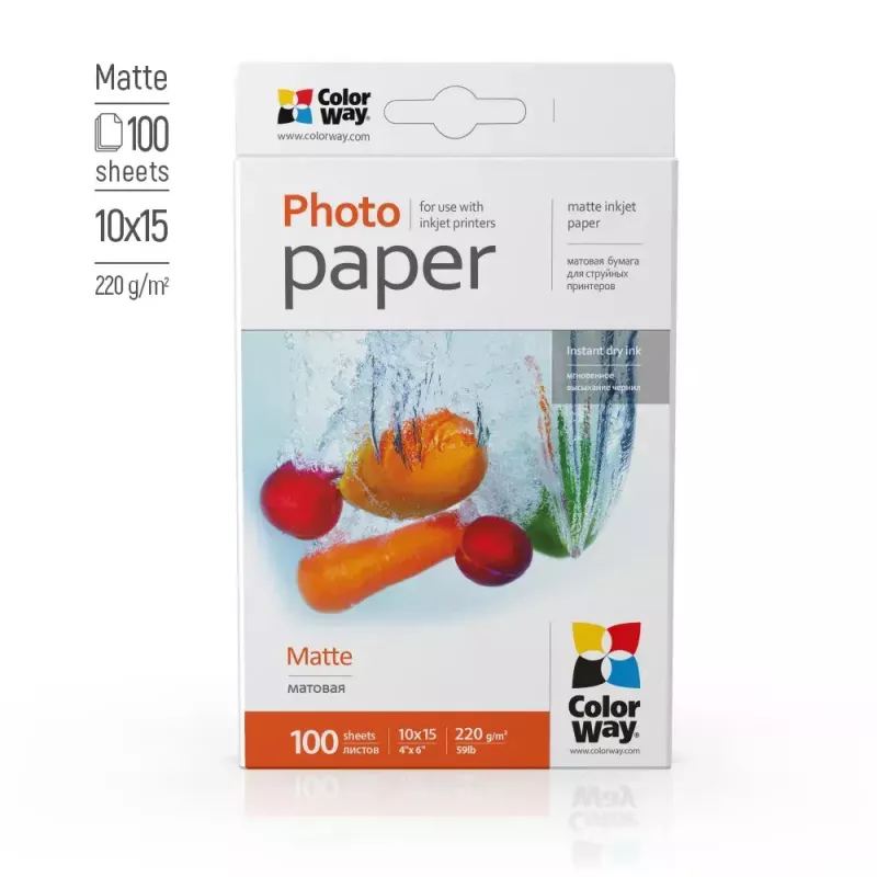 Matēta fotopapīra ColorWay PM2201004R 10x15 cm 220 g/m² 100 loksnes