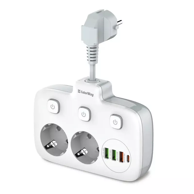Sienas kontaktligzda ColorWay CW-CHE24PDW ar iebūvētu 24 W USB-C Power Delivery pieslēgvietu