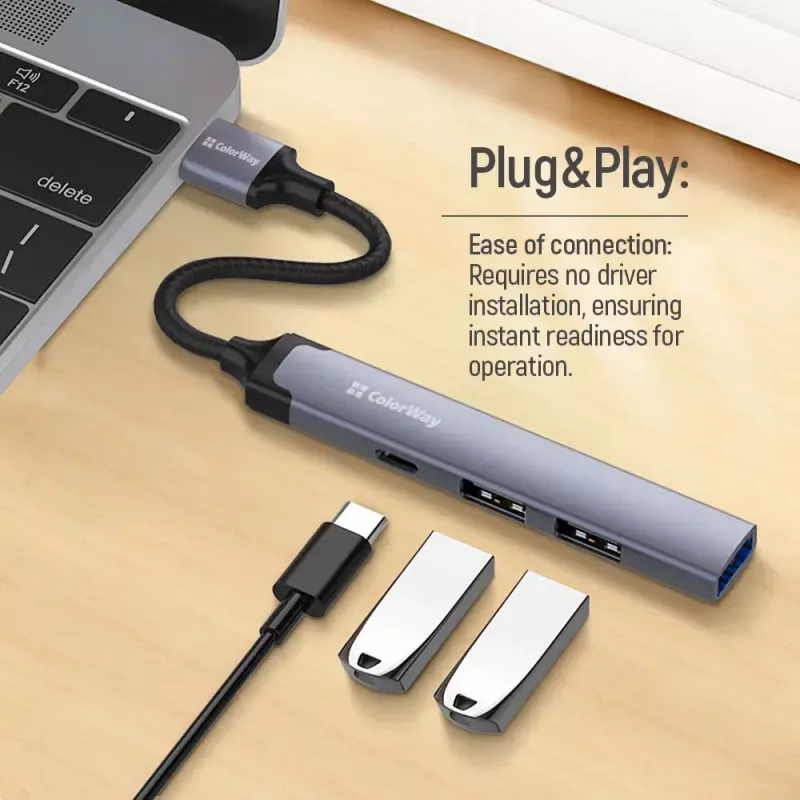 Docking stacija ColorWay CW-HUB05, 4-in-1 USB-C centrmezgls ar HDMI un Ethernet