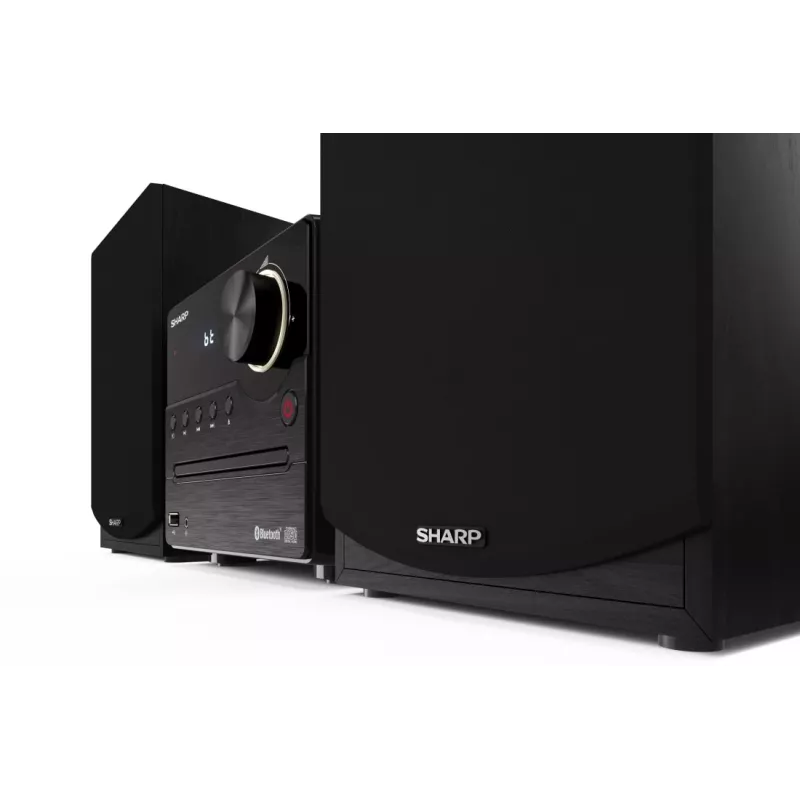 Mājas audio mikro sistēma Sharp XL-B512(BK) — 45 W, viena optiskā diska atskaņotājs, FM radio, MP3, banānu savienotāji, melna
