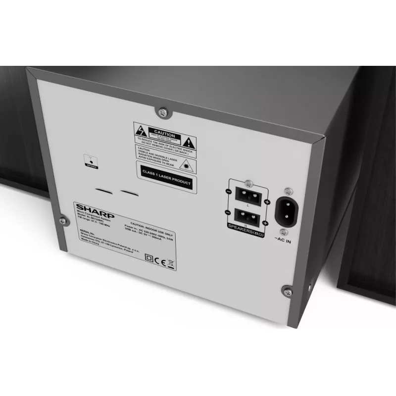 Mājas audio mikro sistēma Sharp XL-B512(BK) — 45 W, viena optiskā diska atskaņotājs, FM radio, MP3, banānu savienotāji, melna