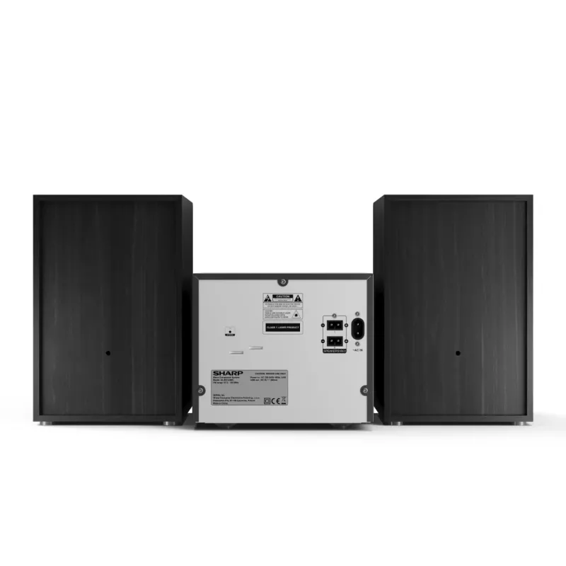 Mājas audio mikro sistēma Sharp XL-B512(BK) — 45 W, viena optiskā diska atskaņotājs, FM radio, MP3, banānu savienotāji, melna