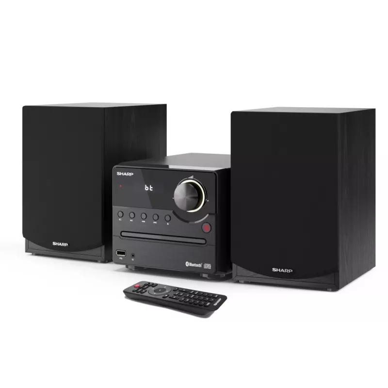 Mājas audio mikro sistēma Sharp XL-B512(BK) — 45 W, viena optiskā diska atskaņotājs, FM radio, MP3, banānu savienotāji, melna