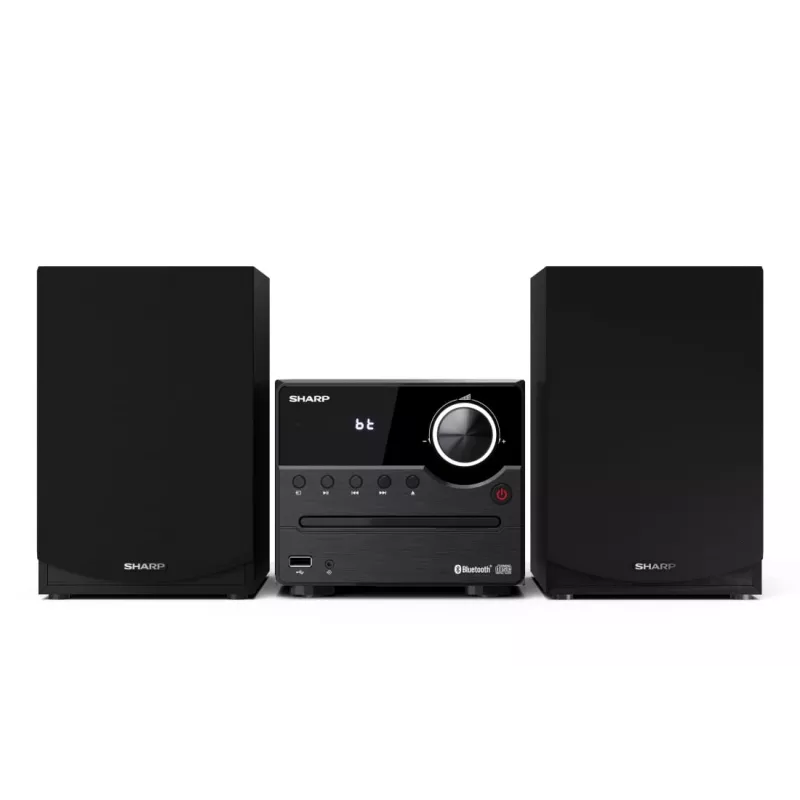 Mājas audio mikro sistēma Sharp XL-B512(BK) — 45 W, viena optiskā diska atskaņotājs, FM radio, MP3, banānu savienotāji, melna
