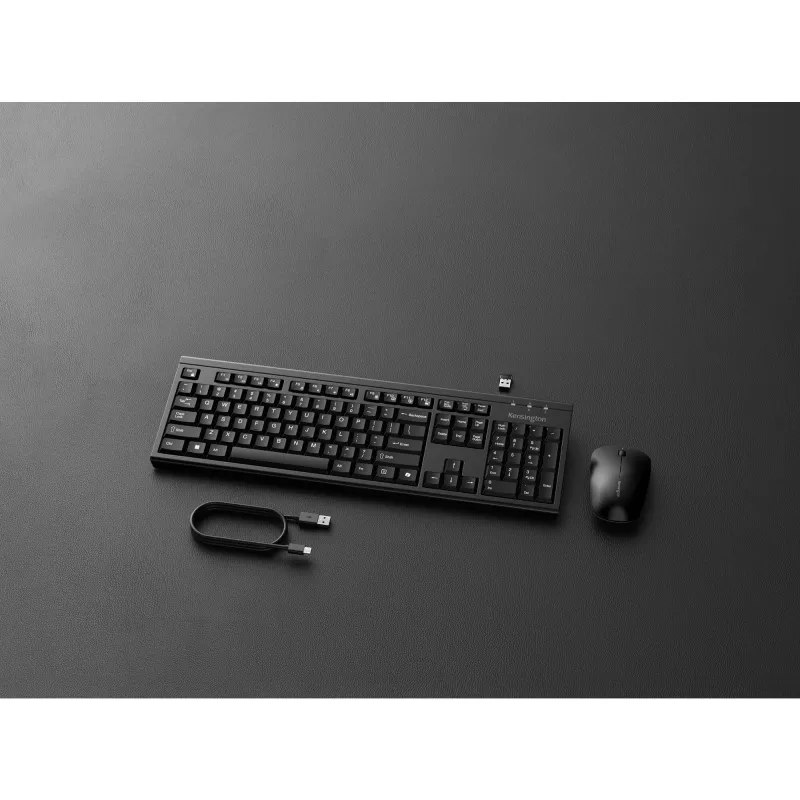 Kensington KM270 EQ bezvadu galddatora komplekts – uzlādējams, RF bezvadu + Bluetooth, membrānas, QWERTZ, melns, pele iekļauta