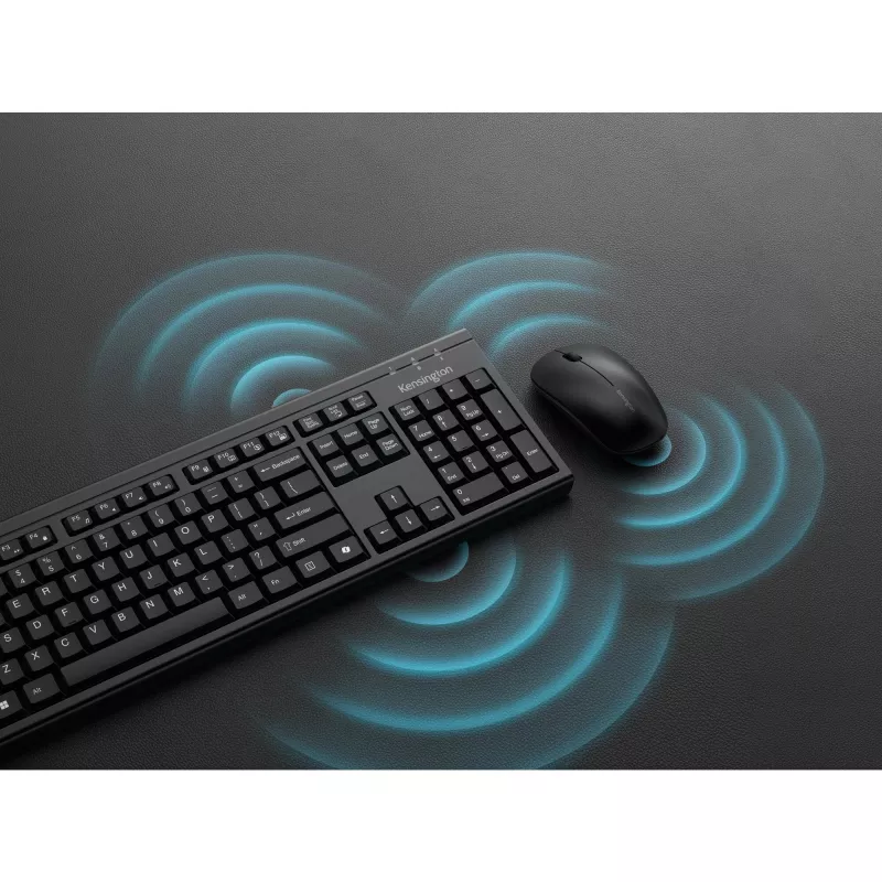 Kensington KM270 EQ bezvadu galddatora komplekts – uzlādējams, RF bezvadu + Bluetooth, membrānas, QWERTZ, melns, pele iekļauta
