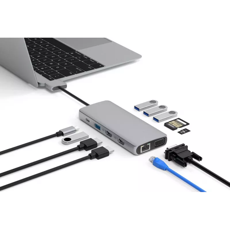 eSTUFF ES623010 12-in-1 USB-C centrmezgls 5000 Mbit/s alumīnijs
