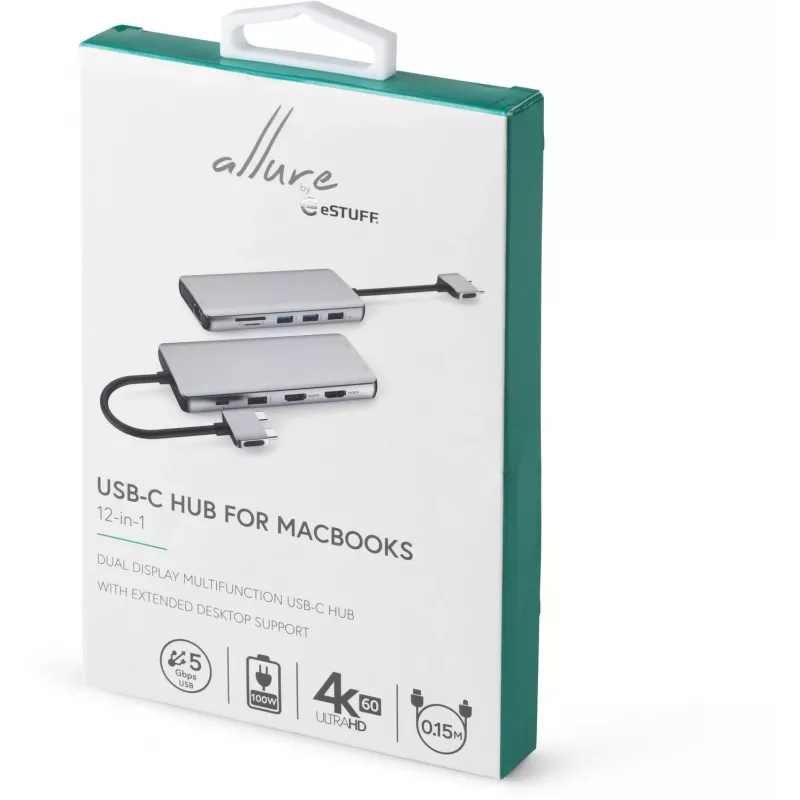 eSTUFF ES623010 12-in-1 USB-C centrmezgls 5000 Mbit/s alumīnijs