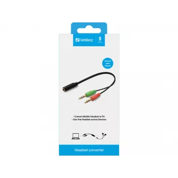 Sandberg austiņu adapteris (mobilais) PC, 2 x 3,5 mm vīrišķais, 3,5 mm sievišķais, melns