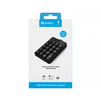 Sandberg USB vadu ciparu tastatūra, 19 taustiņi, melna