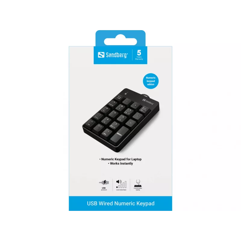 Sandberg USB vadu ciparu tastatūra, 19 taustiņi, melna