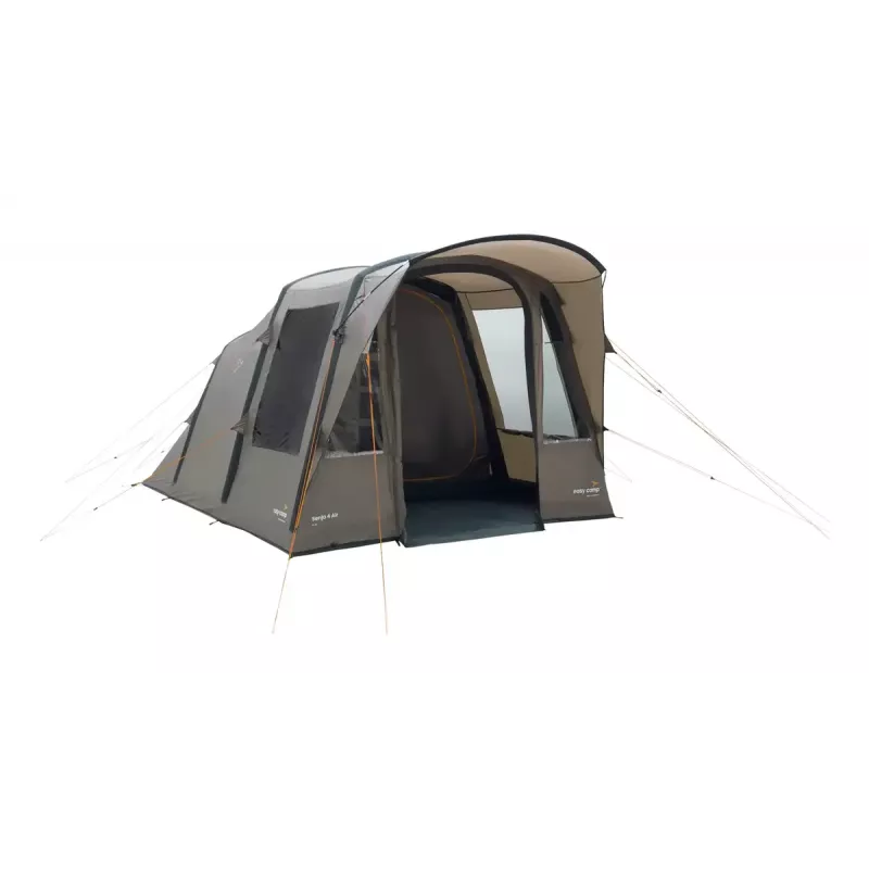 Tuneļtelts Easy Camp Senja 4 Air — 4 personām, piepūšamais rāmis, 3 m ūdensnecaurlaidīgs lietusmētelis, 460×260×195 cm, brūna