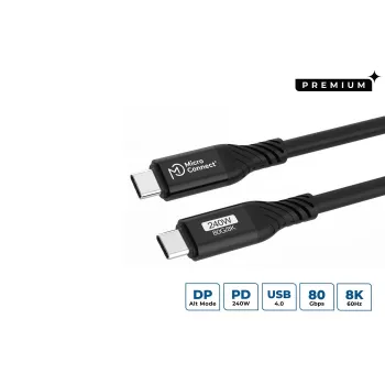 Microconnect USB4CC1-240W-80GBPS USB4 Gen 3x2 kabelis 1 m USB C melns