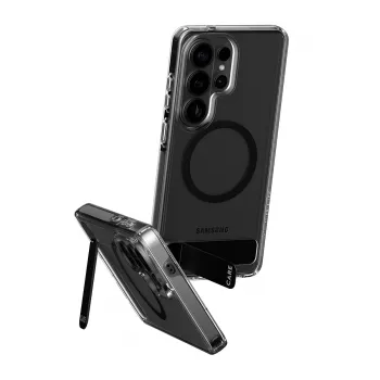 PanzerGlass CARE™ Urban Explorer Macītis Samsung Galaxy S26 Ultra — Caurspīdīgs vāciņš ar melnu statīvu un Qi atbalstu