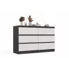 Kumode Top E Shop MALWA M6 120 cm, 6 atvilktnes, antracīta rāmis, baltas fasādes