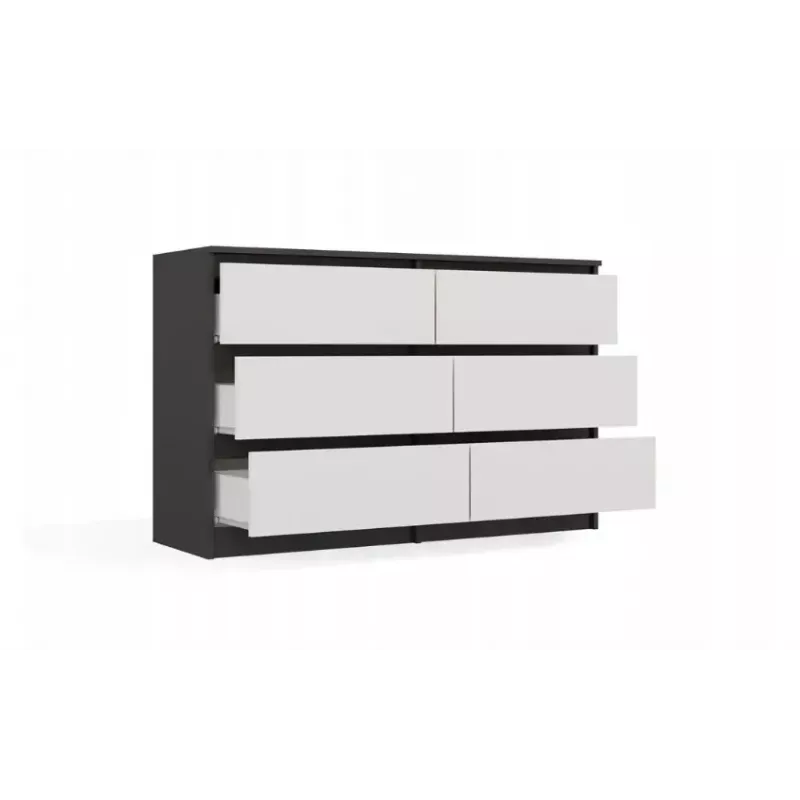 Kumode Top E Shop MALWA M6 120 cm, 6 atvilktnes, antracīta rāmis, baltas fasādes