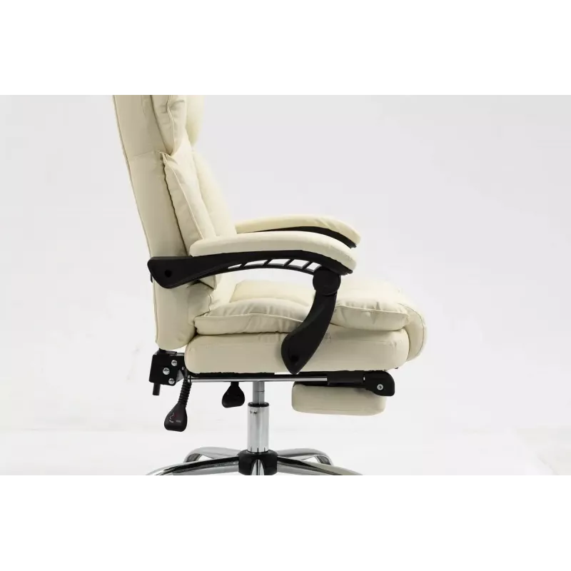 Grozāmais biroja krēsls ActiveJet YK7416 — ergonomisks krēsls, bēšs eko āda, metāla rāmis, polsterēta atzveltne, kāju balsts