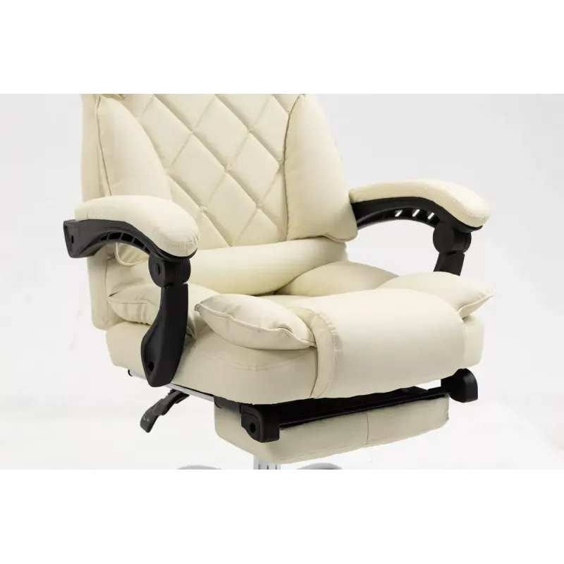 Grozāmais biroja krēsls ActiveJet YK7416 — ergonomisks krēsls, bēšs eko āda, metāla rāmis, polsterēta atzveltne, kāju balsts