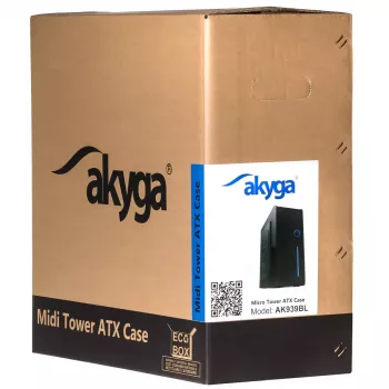 Korpus Akyga AK939BL Midi Tower — ATX/Micro-ATX, 3×3.5 inch + 3×2.5 inch sloti, GPU līdz 385 mm, USB 2.0