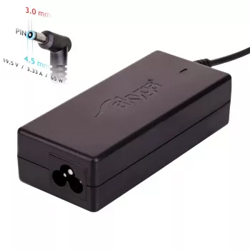 Akyga AK-ND-58 klēpjdatora barošanas adapteris 19,5 V / 3,34 A, 65 W, 4,5 x 3,0 mm spraudnis ar tapu, paredzēts Dell