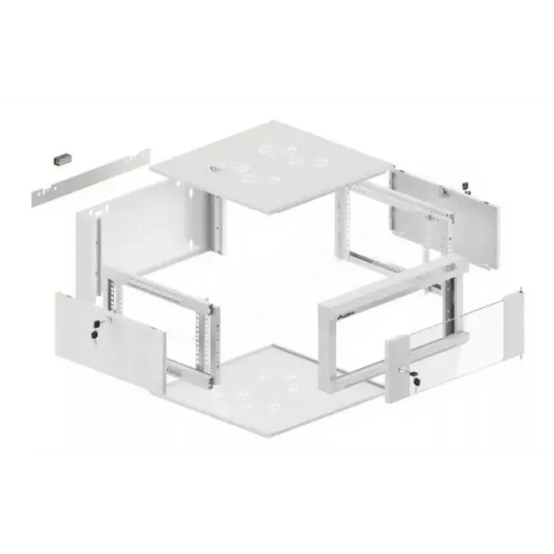Sienas 19 collu 4U tīkla skapis LANBERG WAFA-5604-10S, 600 mm dziļums, pelēks, stikla durvis (salocīts)