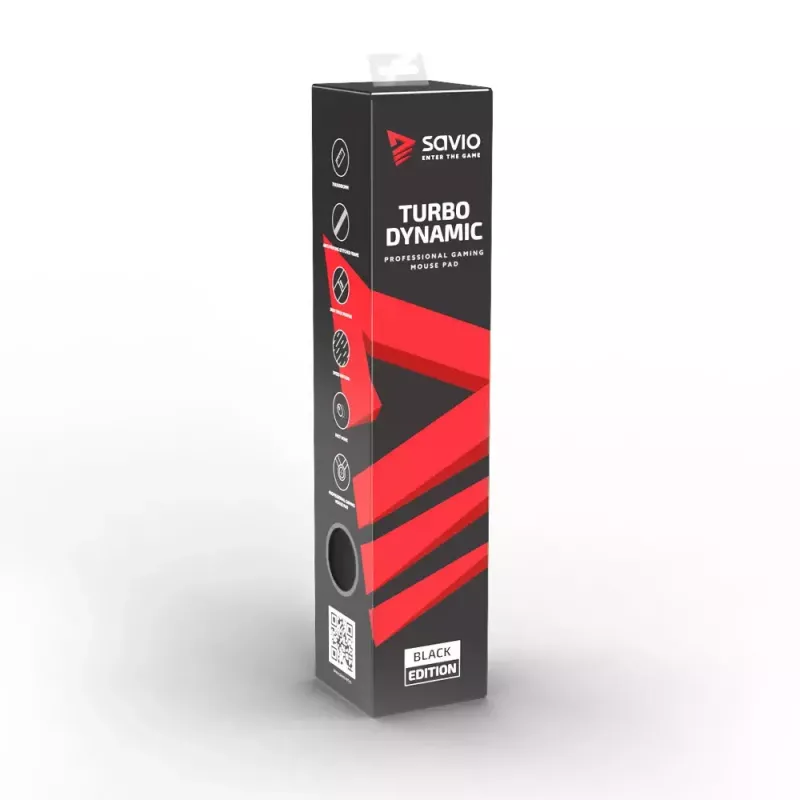 Pelēkdēlis SAVIO Black Edition Turbo Dynamic XL — audums/gumija 900×400×3 mm, apšūtas malas, neslīdoša pamatne