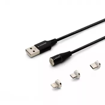 USB 2.0 kabelis SAVIO CL-155, USB A uz maināmu USB-C / Micro-USB B / Lightning, 2 m, melns