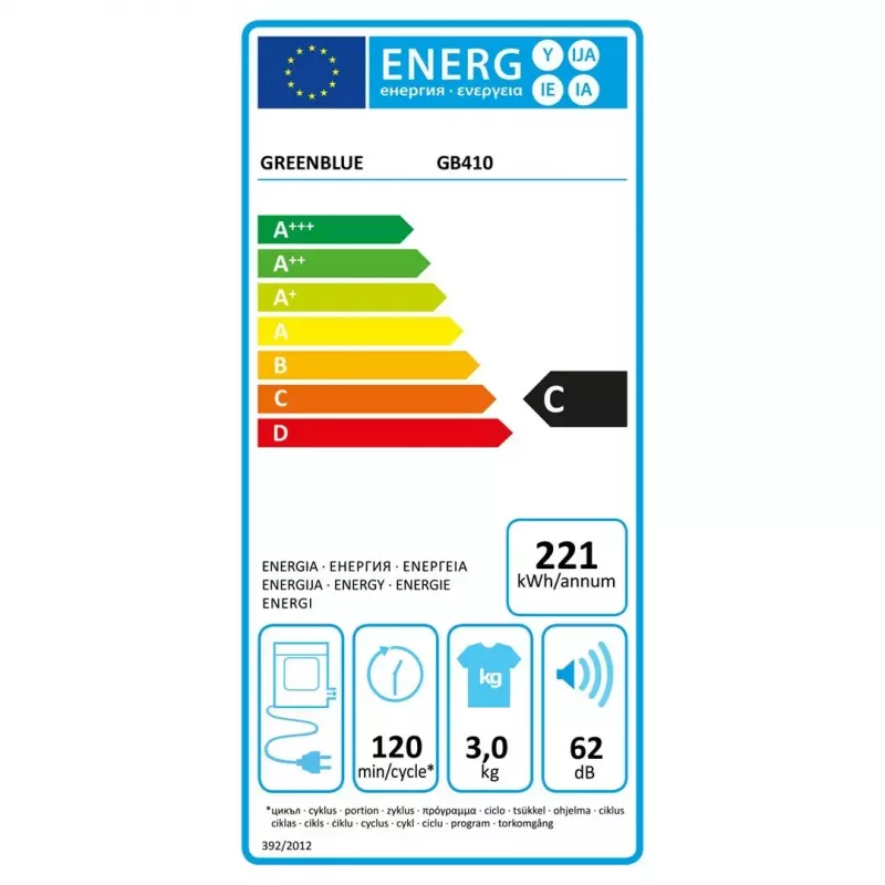 Elektriskais veļas žāvētājs GreenBlue GB410 — 3 kg, 830W, ventilējamais, 5 programmas, energoklase C