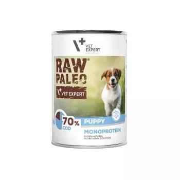 Slapjā kucēnu barība VETEXPERT RAW PALEO Puppy Monoprotein Menca 400 g, bezgraudu, junioriem, konservs