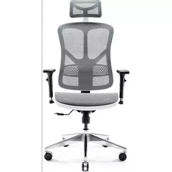 Ergonomisks biroja krēsls Diablo Chairs V-Basic White-Grey – regulējams augstums, atzveltne, roku balsti, jostas atbalsts