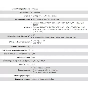 Lādētājs USB-C everActive SC-370Q 25W QC3.0 ātrā uzlāde