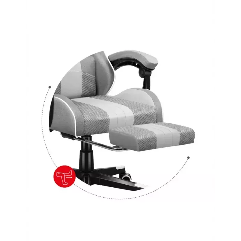 Spēļu krēsls Huzaro FORCE 4.7 Bucket Seat Pelēks — audums, polsterēts sēdeklis un atzveltne, kāju balsts, max svars 140 kg, augstums 113–123 cm