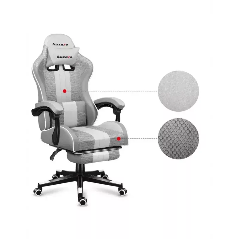 Spēļu krēsls Huzaro FORCE 4.7 Bucket Seat Pelēks — audums, polsterēts sēdeklis un atzveltne, kāju balsts, max svars 140 kg, augstums 113–123 cm