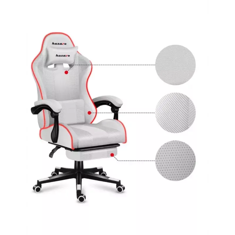 Spēļu krēsls Huzaro FORCE 4.7 RGB White — auduma kausveida sēdeklis