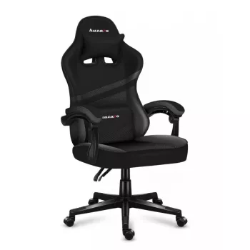Spēļu krēsls Huzaro FORCE 4.4 CARBON — auduma kausveida sēdeklis, augstums 115–125 cm, max slodze 130 kg, tērauda pamatne, regulējami roku balsti
