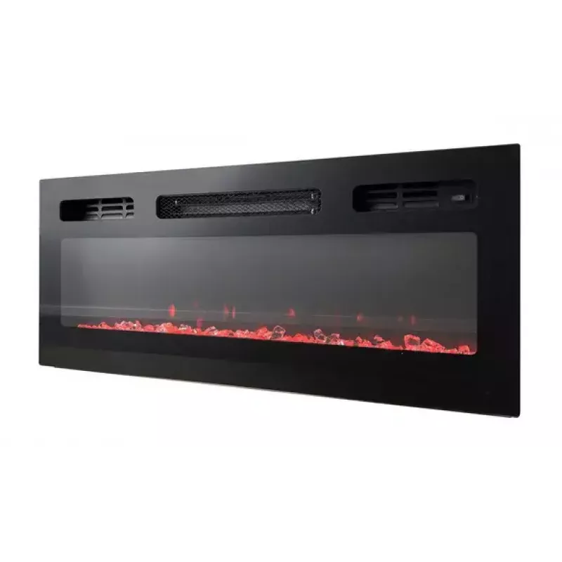 TV skapis Cama Meble EVA ar elektrisko kamīnu 180×40×52 cm, balts rāmis, spīdīgi baltas durvis, MDF virsma