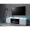 TV skapis Cama Meble EVA ar elektrisko kamīnu 180×40×52 cm, balts rāmis, spīdīgi baltas durvis, MDF virsma