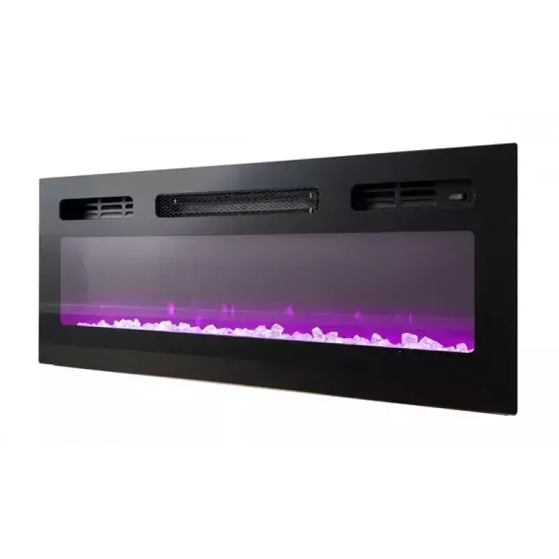 TV skapis Cama Meble EVA ar elektrisko kamīnu 180×40×52 cm, balts rāmis, spīdīgi baltas durvis, MDF virsma