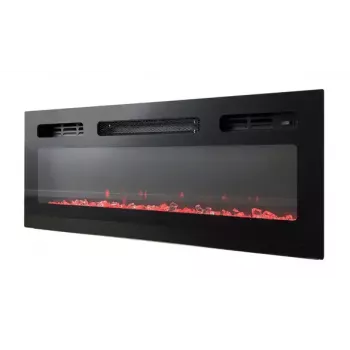 TV skapis Cama Meble EVA ar elektrisko kamīnu 180x40x52 cm, melns/spīdīgi melns