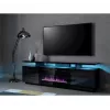TV skapis Cama Meble EVA ar elektrisko kamīnu 180x40x52 cm, melns/spīdīgi melns