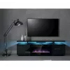 TV skapis Cama Meble EVA ar elektrisko kamīnu 180x40x52 cm, melns/spīdīgi melns