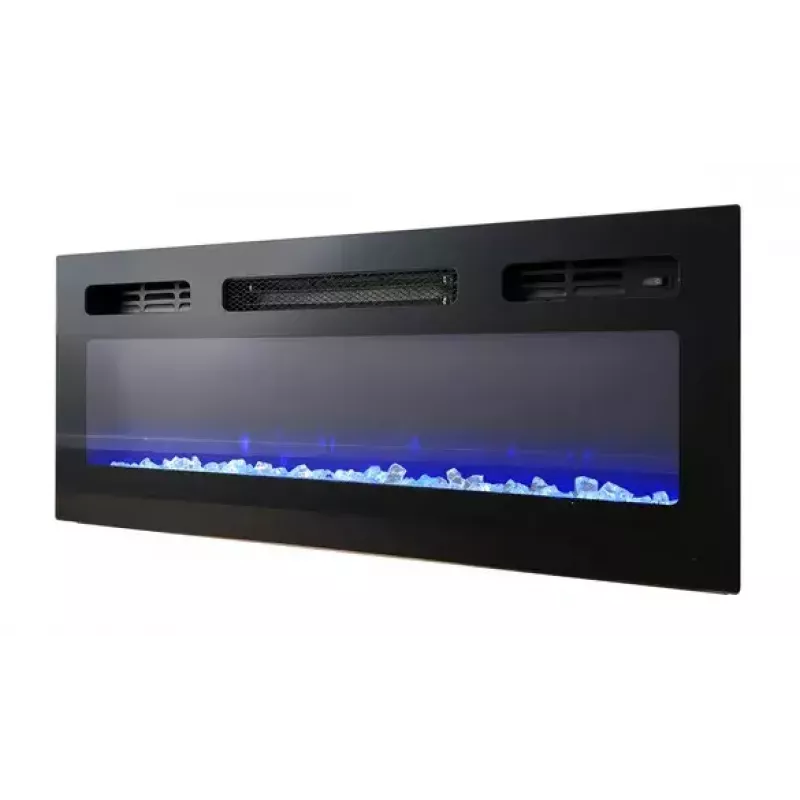 TV skapis Cama Meble EVA ar elektrisko kamīnu 180x40x52 cm, melns/spīdīgi melns