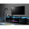TV skapis Cama Meble EVA ar elektrisko kamīnu 180x40x52 cm, melns/spīdīgi melns