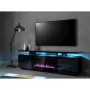 TV skapis Cama Meble EVA ar elektrisko kamīnu 180x40x52 cm, melns/spīdīgi melns