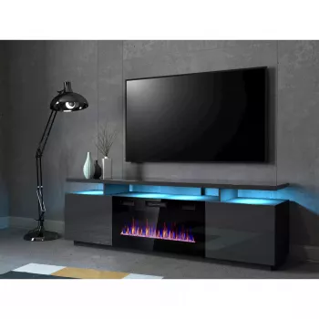 TV skapis Cama Meble EVA ar elektrisko kamīnu 180x40x52 cm grafīts/spīdīgs grafīts