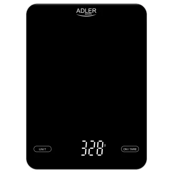 Virtuves svari Adler AD 3177b — 10 kg, 1 g precizitāte, melni, stikla virsma